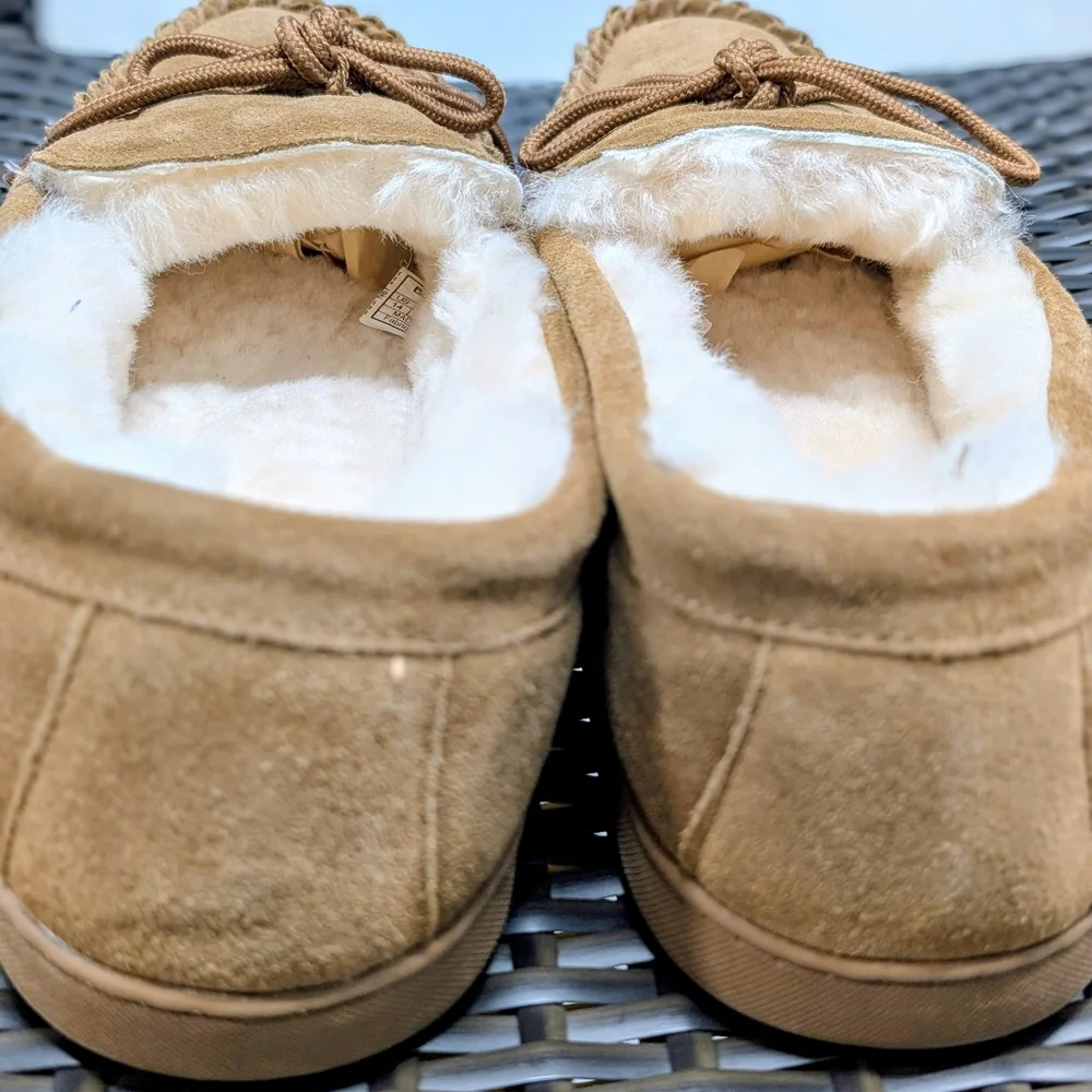 BEAR PAW 14 NWT Men's Hickory Brown Suede & Genuine Warm Wool Shearling Slippers - Picture 5 of 11